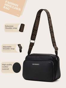 Women's Fashion Broad Strap Shoulder/Crossbody Bag For Daily Use - Black - View 3