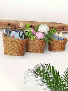1/3 Stücke Wandaufhänge Korb Set, verschiedene Stile verfügbar, gewebte Plastik-Rattan-ähnliche an der Wand montierte Organizer Körbe, handgefertigte Hängecontainer für Küche, Ingwer Knoblauch Obst Blumen, Mehrzweck Aufbewahrungsregale, perfekt als Geschenk zu Weihnachten/Halloween