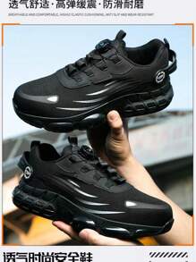Chaussures de sécurité unisexes à bouton rotatif, nouvelles baskets à embout acier confortables, chaussures de travail anti-choc et anti-perforation pour hommes avec amorti d'air, chaussures de protection industrielle légères et respirantes, chaussures de protection du travail unisexes convenant à toutes les saisons