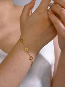 TONSI 1 件时尚、精致、优雅、简约 18K 镀金不锈钢四叶草手链，适合送给母亲、妻子、老师、同事的礼品盒 - 金 - 查看 9