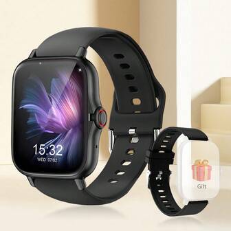热门 1.44 英寸全触摸屏男女通用户外健身运动智能手表，配有 2 条可更换硅胶表带，支持无线通话和消息提醒、时间、日期、闹钟、USB 充电、PTU 表带、锌合金表壳、节日礼物