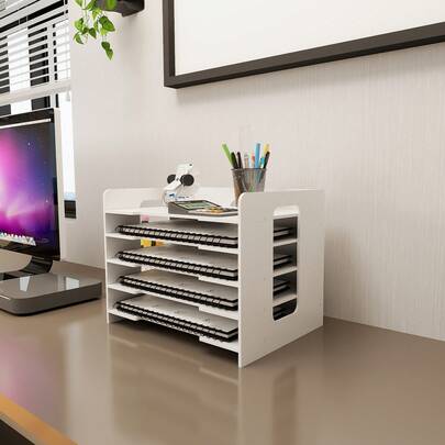 Organisateur de Bureau en PVC, Bac à courrier par 5 Niveaux pour la Maison, Le Bureau, l'école, Bac à documents A4 avec 5 compartiments de rangement, Organisateur de dossiers, Porte-documents pour bureau Étude École Bureau, 33.5x25.5x28cm