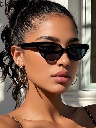 1 Stück schwarze Katzenauge Skinny Rahmen minimalistische schicke Modebrille, geeignet für Sport, Reisen, Autofahren, Strand, Festivals, Urlaub, Straße, Angeln, Outdoor-Aktivitäten, Straßenmode-Accessoires, Party für Sommer, Sommerstrand, Outdoor, Reise Preppy Stil für den Schulanfang