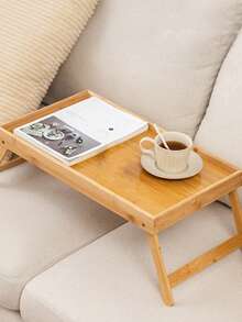 1pc Minimalist Foldable Mini Bamboo Tray, Portable Desk For Home Bedroom, Wooden Tray For Indoor/Outdoor Picnic BBQ Grill Terrace Small Table - Yellow - View 4