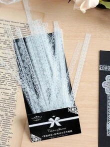 30张/包 复古花卉白色蕾丝贴纸，随机款式，手工DIY装饰剪贴簿相册工艺品，杂物日记装饰，DIY日记装饰标签贴纸 - 白色 - 查看 2