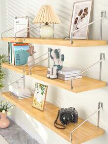 1 kệ gắn tường không cần khoan để đựng sách, cây cảnh, đồ trang trí, giá gỗ nổi để đồ trong phòng ký túc xá, nhà ở - Màu vàng - Xem 3