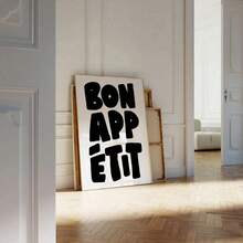 Bon Appetit Poster, Medieval Font Print, French Motto Poster, Black And White Kitchen Wall Decor, Maximalist Kitchen Decorative Painting, Frameless - Black and White - View 4