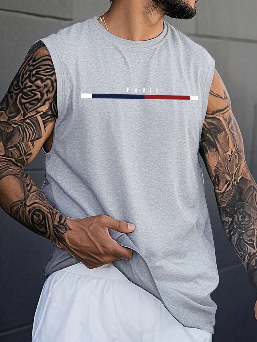 Men's Casual Summer Letter Print Sleeveless Tank Top - Grey - View 1