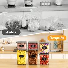 52-Piece (26 Jars + 26 Lids) Food Storage Set With Labels, Kitchen Organizer, Sealed Plastic Storage Boxes With Lids For Grains, Flour, Coffee Beans, Cornflakes, Pasta 2.5L 1.8L 1.3L 0.75L - Xám - Xem 6