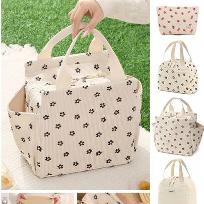 Bộ 1 túi đựng cơm trưa dung tích lớn, túi cách nhiệt bằng vải nhung kẻ, túi giữ nhiệt tái sử dụng, túi xách đựng cơm trưa đa chức năng mềm mại chống rò rỉ dành cho nam và nữ, có ngăn đựng chai nước và túi bên hông, túi đựng cơm trưa hoàn hảo cho công việc, văn phòng, du lịch, dã ngoại, trường học (họa tiết hoa nhung kẻ), đồ dùng học tập, túi đựng đồ trong lớp học, quà tặng cho giáo viên, bạn bè và gia đình, vật dụng cần thiết cho năm học mới.