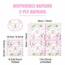 80/40/20 piezas Servilletas desechables de 13 * 13 pulgadas con estampado de mariposas y flores en rosa y azul, para uso en fiestas de cumpleaños, reuniones familiares, banquetes de bodas, decoración de hoteles y restaurantes - Rosa - Ver 3