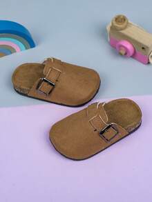 时尚百搭透气一脚蹬平底女童拖鞋，耐磨 - 卡其色 - 查看 3