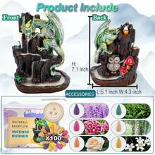 2 Sided Mountain Waterfall Incense Burner,Fountain Smoke Incense Holder With Backflow Incense Cones, Tweezers, Mat,Resin Aromatherapy Meditationvaiuk (Green)