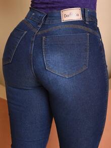 Women's High Waist Capri Jeans With Spandex Lycra Butt Lifting Shaping Pants - Màu xanh hải quân - Xem 8