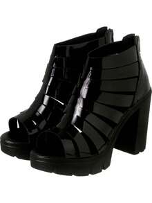 Gladiator Platform Heel Sandal Synthetic Or Patent Leather - Black Varnish - View 2