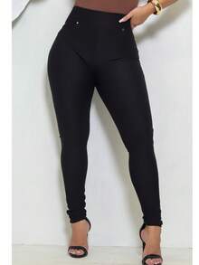 Women's Leggings With Pocket High Waist Riding Stitch Roma Skinny - 黑色 - 查看 2