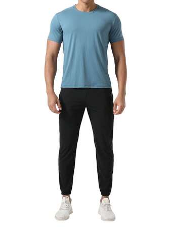 Men's Summer Outdoor Casual Quick-Dry Short Sleeve T-Shirt And Pants 2-Piece Sport Suit Set, Essential For Daily Workout, Fitness, Running, Walking, Classic Solid Color Breathable Elastic Sport Top And Pants Outfit