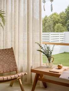 1pc Solid Color Minimalist Japanese Style Linen Window Curtain, Summer Sheer Curtain For Living Room Bedroom, Nordic Linen Texture