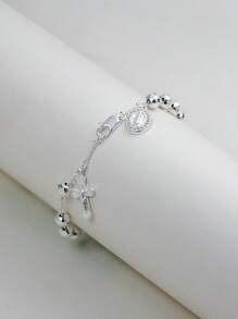 Pulseira Exquisita da Cruz da Virgem Maria em Prata