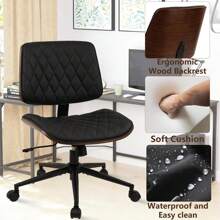 CLATINA Armless Home Office Chair, Desk Chair With Wheels, Adjustable Height Reading Chair, Leather Mid Back & Swivel Computer Chair, Modern Walnut Chair With Back For Studio Meeting Room(Black)