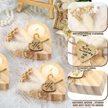 10支/4支/1支装家居装饰香氛蜡烛，木质烛台，新娘礼物烛台，复古木质心形烛台，适用于冥想、酒店或婚礼装饰、现代家居蜡烛、房间装饰、生日毕业礼物、DIY乡村农舍桌面装饰（芦苇草、满天星随机组合发货），感恩节、新年、圣诞节、情人节装饰烛台