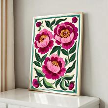 1 pieza Póster de arte de pared con pintura de lienzo de estilo bohemio con peonía rosa enmarcada/sin marco, obra de arte botánica minimalista floral abstracta vintage, adecuada para dormitorio, apartamento, sala de estar, decoración del hogar moderna - Multicolor - Ver 2