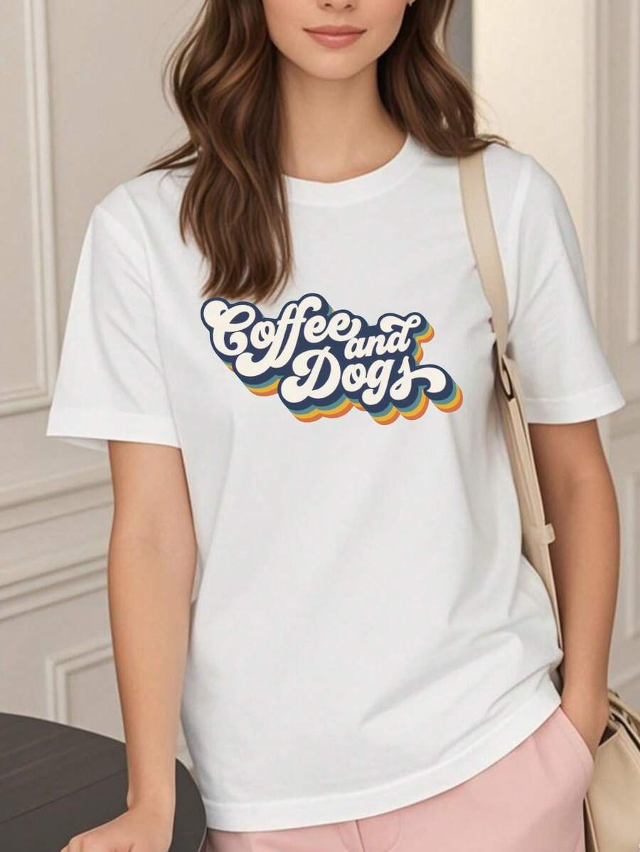 新品春夏原创彩虹字母标语印花短袖女士T恤，小众设计休闲舒适圆领T恤，女士白色上衣，夏季女式衬衫，节日休闲女式短袖T恤，节日礼物