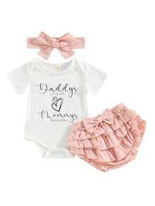 Daddys Girls Baby Clothes 0 3 6 9 12 18 Months Outfits Romper + Shorts + Headband Set - Pink - View 3