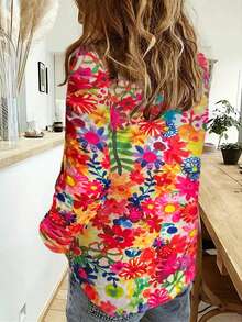 Women's Floral Print Long Sleeve Single-Breasted Casual Shirt - Multicolor - View 2