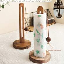 1pc Wooden Vertical Paper Towel Holder, Tissue Paper Roll Rack, Home Kitchen & Bathroom Paper Towel Storage Organizer