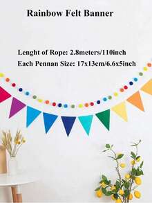 6面2.8米彩色三角旗 - 适用于生日派对装饰、教室装饰、学校活动、嘉年华、情人节、斋月、开斋节、圣帕特里克节、复活节、狂欢节和其他大型活动、家居装饰、庭院美化、毕业庆典、派对、马戏团氛围装饰