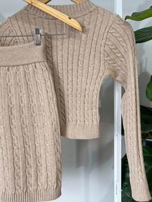 Women's Knitted Skirt And Blouse Set With Braids Made In Modal Knit. - View 3