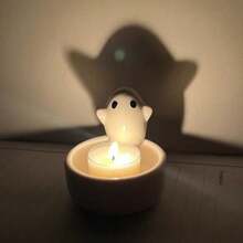 1 pieza Soporte de vela de chimenea de cerámica con diseño de gato de dibujos animados, soporte de vela de cerámica con diseño de fantasma, vela perfumada con fantasma lindo, adorno de estilo nórdico, decoración para el hogar, regalos ambientadores, resistente a altas temperaturas