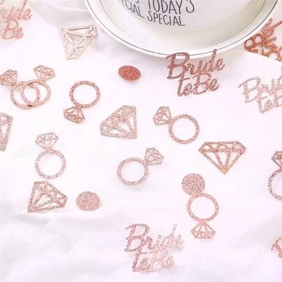 100Pcs/Set Rose Gold Bride To Be Confetti Silver Diamond Ring Heart Paper Confetti Bachelorette Wedding Bride Shower Party Table Decoration Supplies