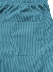 Men's Casual Corduroy Drawstring Waist Shorts, Tag Label, Suitable For Summer Outdoor Beach Leisure Wear