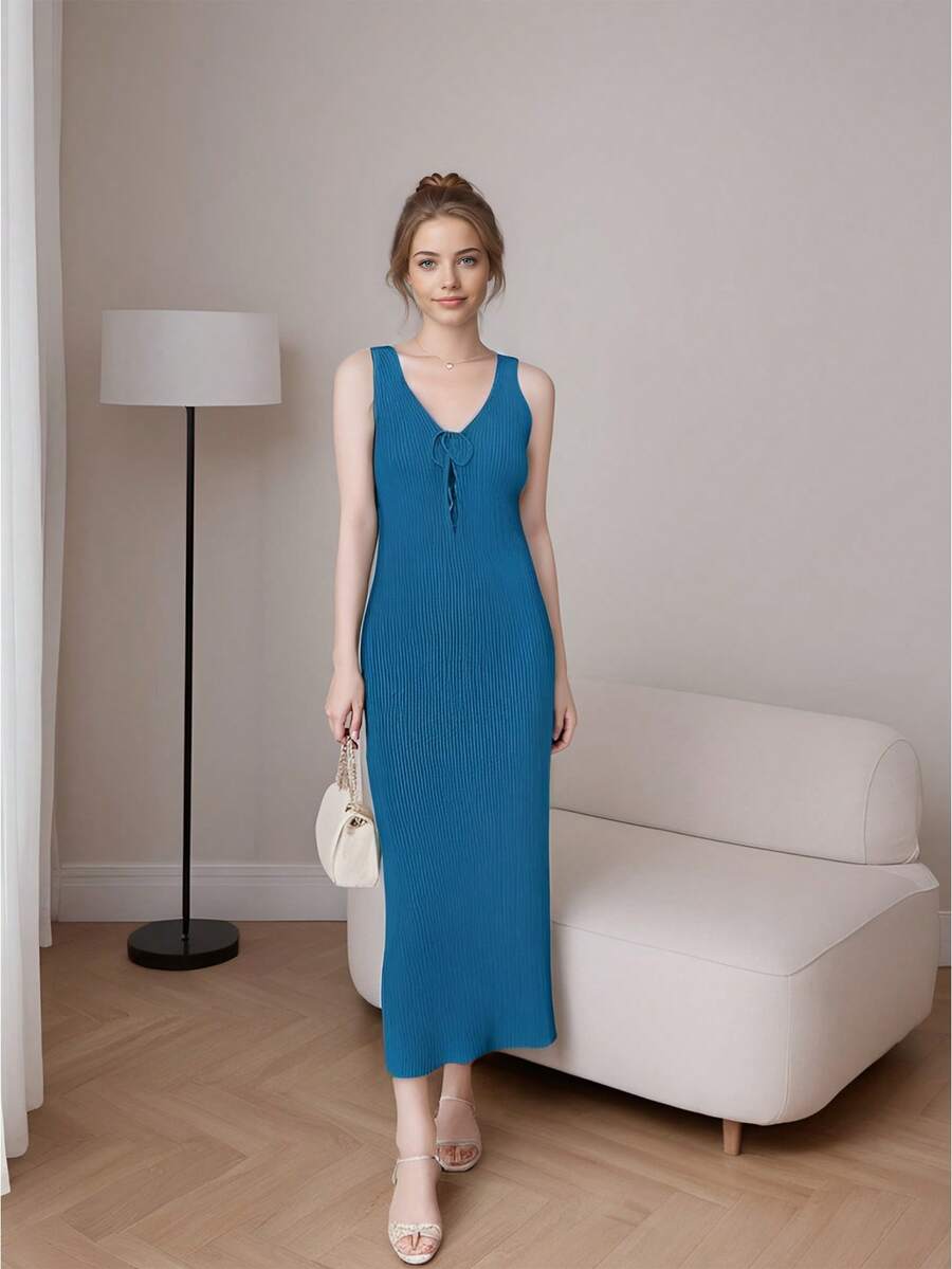 Women Long Dresses - 深色水洗藍 - 查看 1