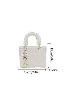 女士时尚白色单肩包，复古牛仔风格，百搭设计，拉链开合，涤纶衬里，纯色斜挎包 - 白色 - 查看 7