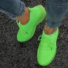Women's Plain Round Toe Criss-Cross Strap Casual Sports Sneakers - Light Green - View 4