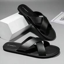 Men's Comfortable Fashion Black Slippers Cross Slippers Cool Non-Slip Lightweight Flat Casual Sandals