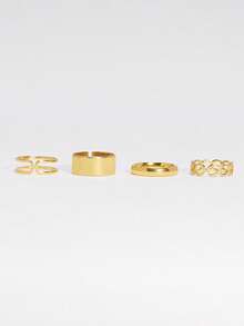 4件套不锈钢开口戒指套装，女士款，简约时尚，适合派对或作为圣诞节冬季礼物。 - 金色 - 查看 6