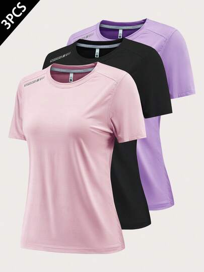 3 paquetes: Camisetas deportivas de manga corta de secado rápido para mujer, tops de entrenamiento para gimnasio, yoga, correr