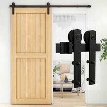 5/6/6.6FT Sliding Wood Barn Door Track System Kit Hardware Set Stainless Steel - Black - View 9