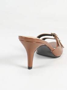 女士水钻扣棕色尖头一脚蹬凉鞋，时尚新款高跟鞋优雅性感派对装 - 棕色 - 查看 7