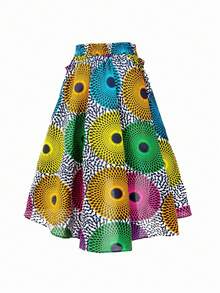 African Print High Waist Skirt With Pockets - Multicolor - View 2
