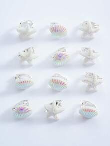 12/24pcs Starfish & Shell Hair Clips, Adorable Beach-Style Hair Accessories, Craft Making Supplies, Gifts For Women & Girls, Suitable For Daily Hair Decorations Claw Clips Hair Claws Hair Barrettes, School Stuff, Best Friend Gifts - 白色 - 查看 3