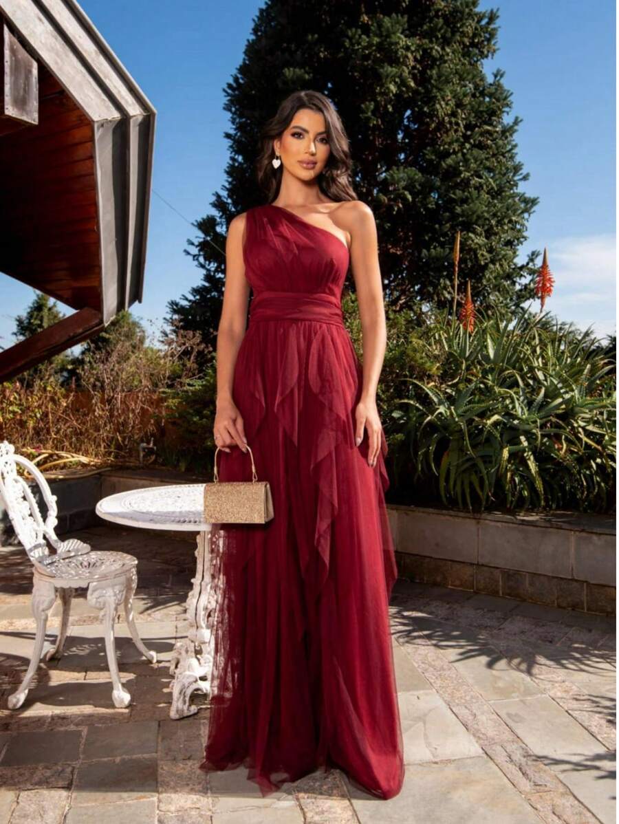 One-Shoulder Layered Bridesmaid Prom Dress