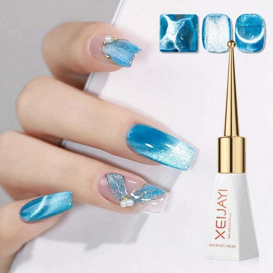 XEIJAYI 1 件装 10ml 蓝猫眼磁性凝胶指甲油可去除紫外线 LED 灯指甲油 适合女士春季 - 不含磁棒 - 藍色 - 查看 1