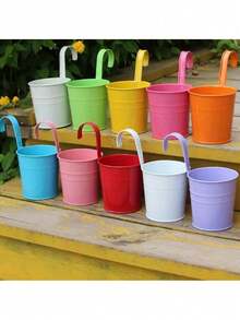 1/5/10pcs Metal Bucket Flower Pots - Pastoral Balcony Wall Hanging Planters With Handles, Garden Decoration Supplies, Ideal For Indoor And Outdoor Use. - Multicolor - View 10
