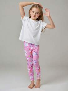 4pcs/Pack Girls Unicorn Print Leggings, Rainbow Pony Pattern Ankle Pants, Comfortable 7/8 Trousers, Suitable For Daily Wear, Spring/Summer
