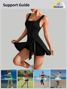 VVX Womens Tennis Dress Workout Golf Dress With Built In Shorts And Pockets Backless Twisted - Svart - Visa 4